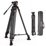 Desview Video Tripod, 76 Inch (193 cm) Aluminium Camera Tripod with Quick Release Plate and 360° Fluid Head Heavy Duty Camera Tripod for DSLR, Camcorders, Cameras, Load Capacity up to 10 kg