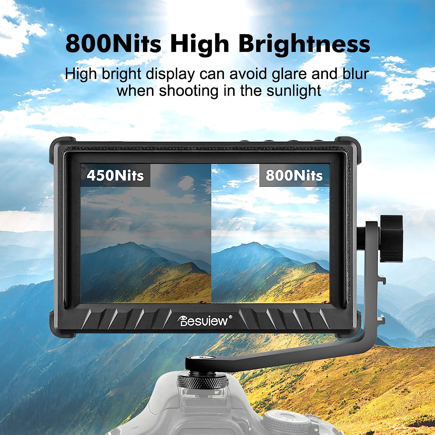 Desview P5II Camera Field Monitor Touch Screen, 5.5 inch 800nits High Brightness 4K HDMI Field Monitor with HDR 3D LUT RGB Waveform Vectorscope False Color for DSLR Camera (Anti-Dropping)