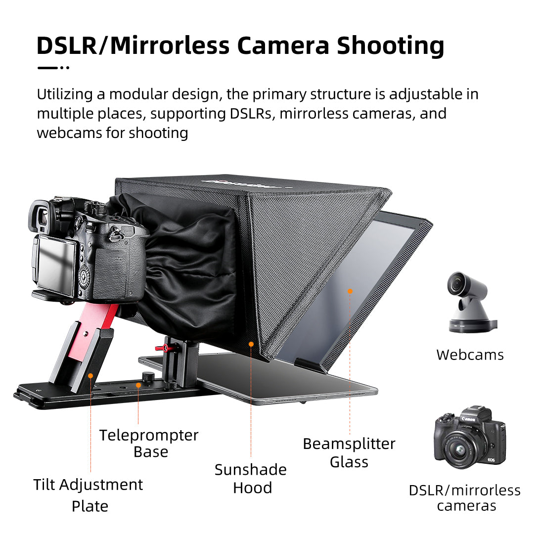 Desview T12S Teleprompter, 12.9 inch Aluminium Alloy Teleprompter with Remote Control, High Display Glass, Compatible with iPhone/ipad/DSLR Camera, Carry Case Included for Live Streaming